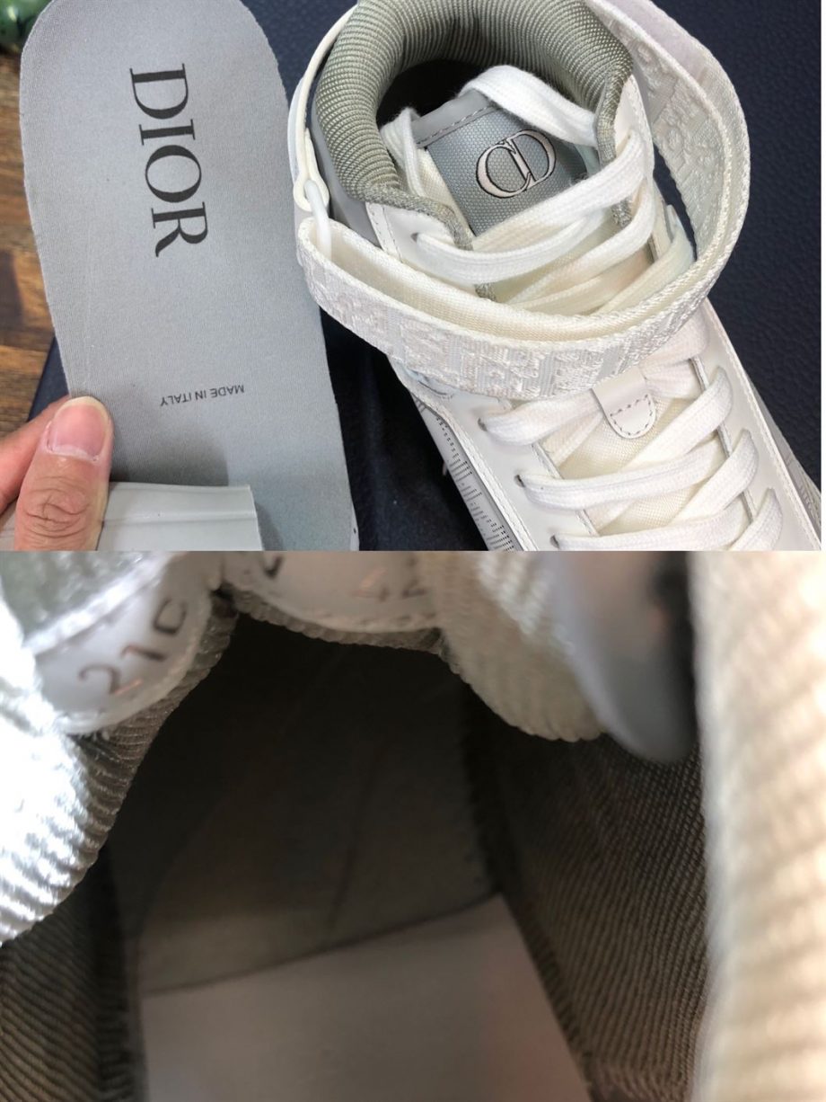 B27 HIGH-TOP WHITE AND GRAY SMOOTH CALFSKIN WITH WHITE DIOR OBLIQUE GALAXY LEATHER SNEAKER - CDO015