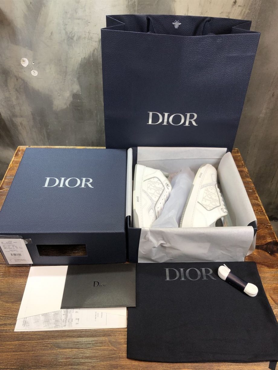 B27 LOW-TOP WHITE AND GRAY SMOOTH CALFSKIN WITH WHITE DIOR OBLIQUE GALAXY LEATHER SNEAKER - CDO016