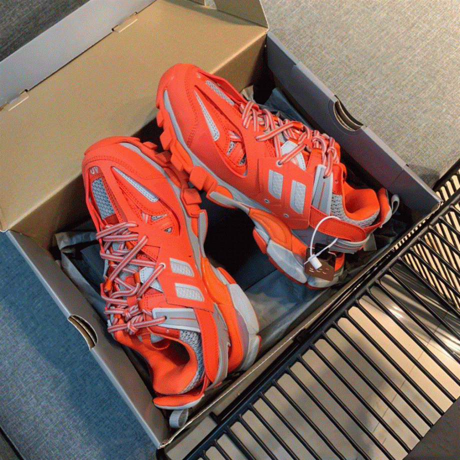 Balenciaga Track 3 Sneakers In Orange And Grey - Bb034