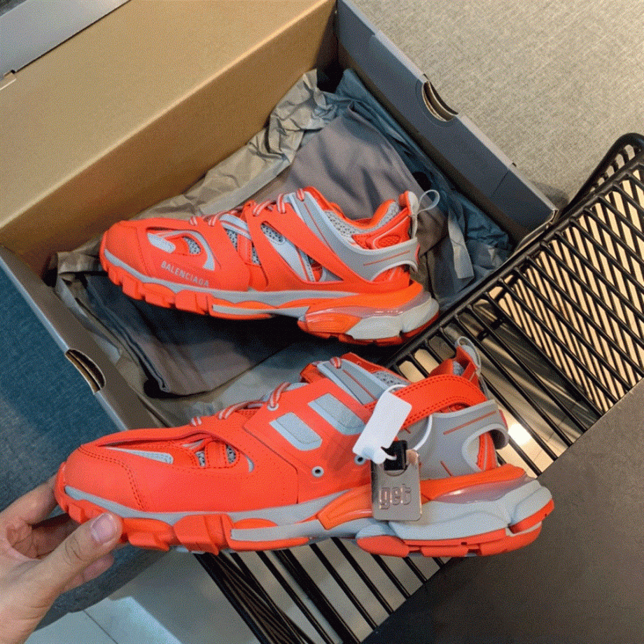 Balenciaga Track 3 Sneakers In Orange And Grey - Bb034