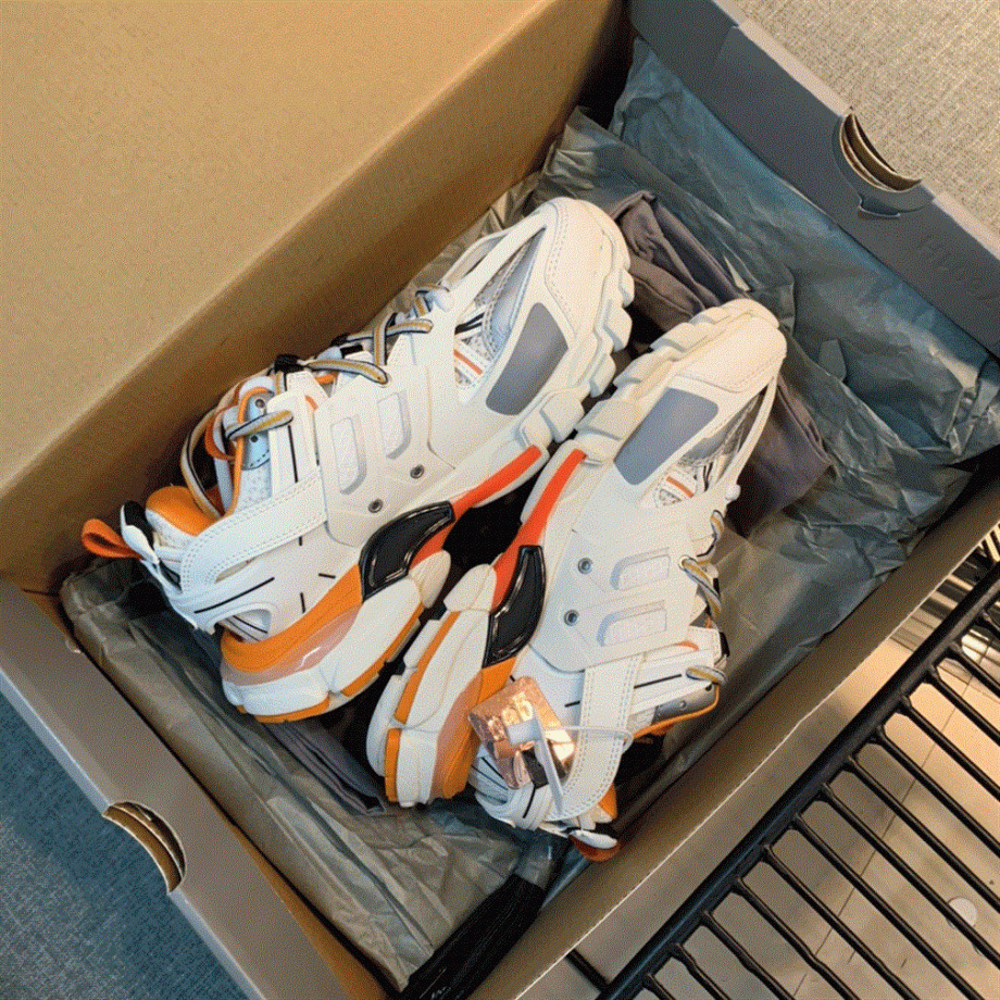 Balenciaga Track 3 Sneakers In White And Orange - Bb032