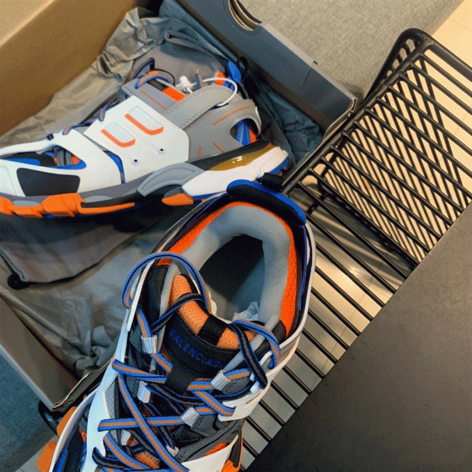 Balenciaga Track 3 Sneakers In White, Orange And Blue - Bb025