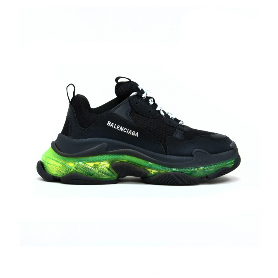 Balenciaga Triple S Clear Sole Sneaekers In Black And Green - Bb040