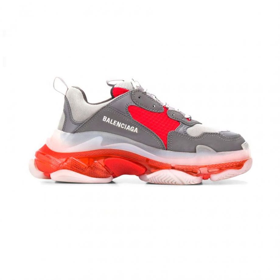 Balenciaga Triple S Clear Sole Sneakers In Grey And Red - Bb035