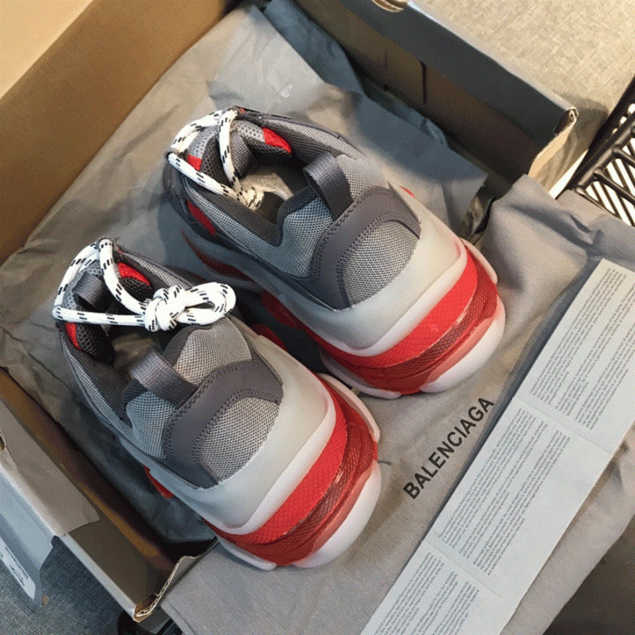 Balenciaga Triple S Clear Sole Sneakers In Grey And Red - Bb035