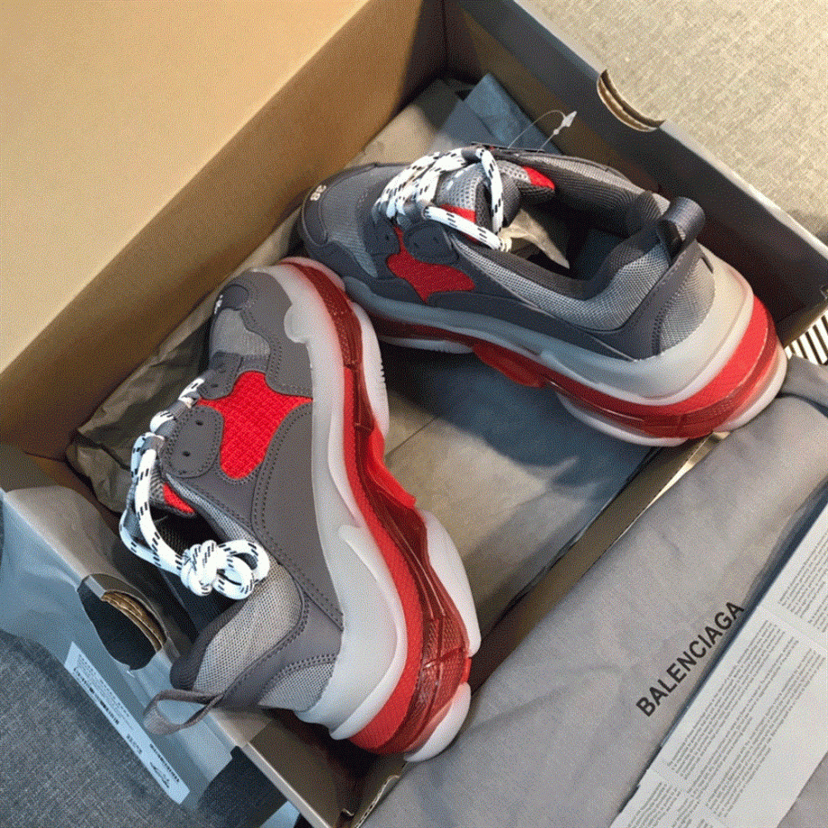 Balenciaga Triple S Clear Sole Sneakers In Grey And Red - Bb035