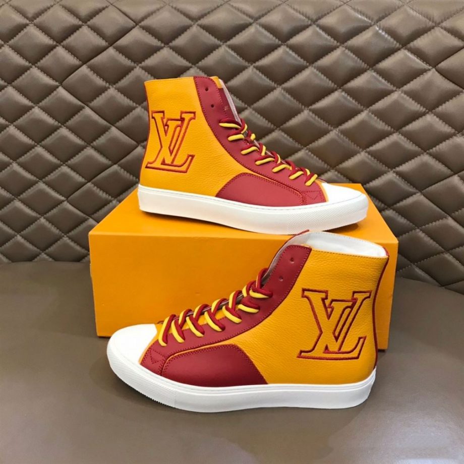 Louis Vuitton Sneakers Boots Red And Yellow Grained Calf Leather - Lsvt097