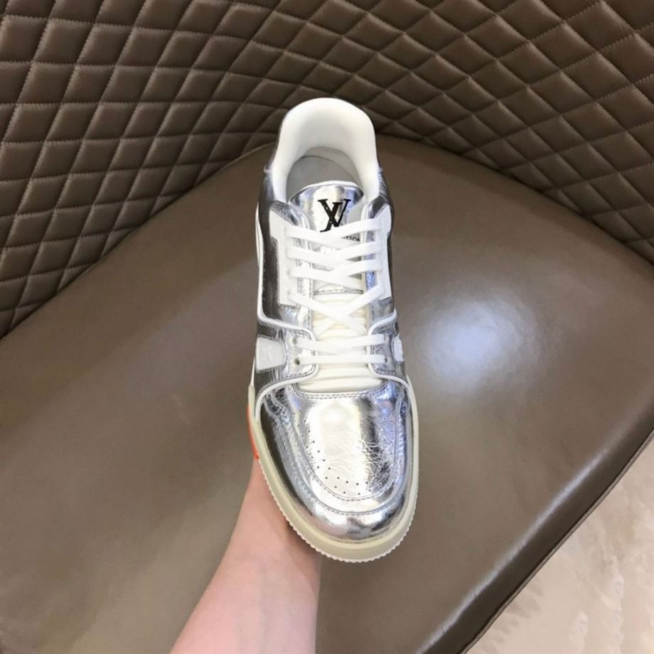 Louis Vuitton Trainer Sneakers Metallic Leather Sliver - Lsvt095