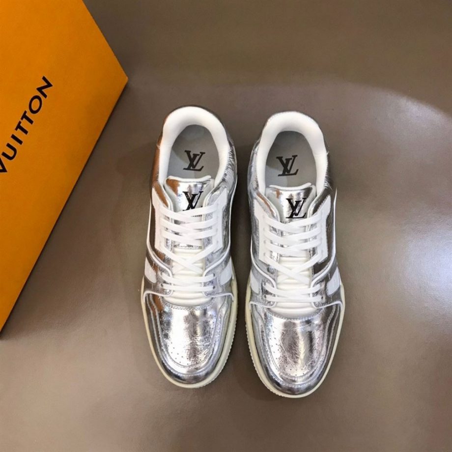 Louis Vuitton Trainer Sneakers Metallic Leather Sliver - Lsvt095