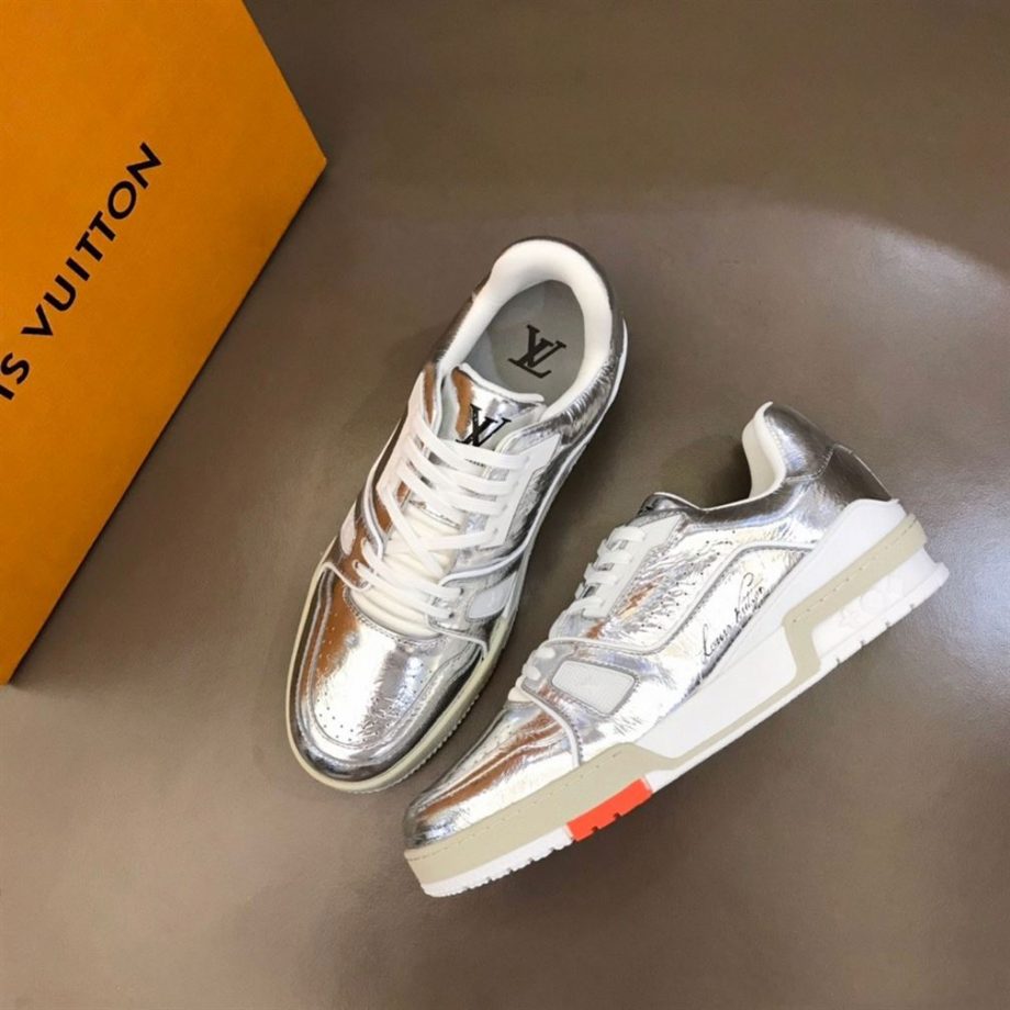 Louis Vuitton Trainer Sneakers Metallic Leather Sliver - Lsvt095