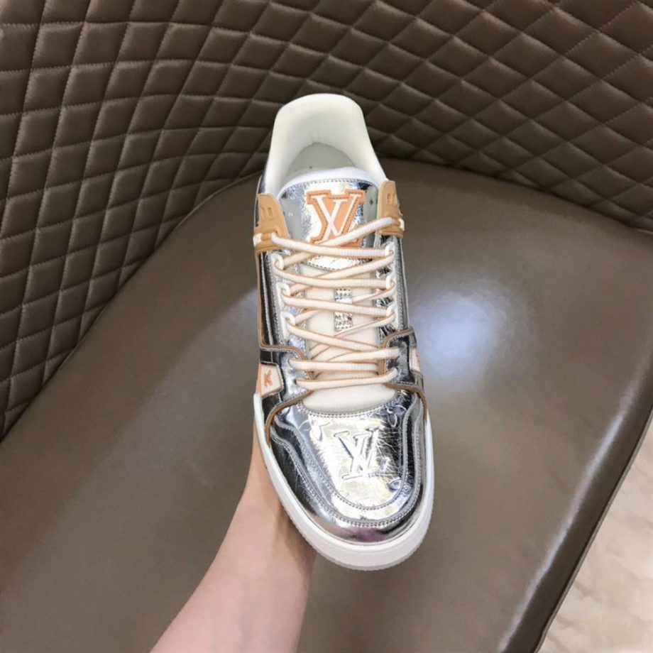 Louis Vuitton Trainer Sneakers Silver Metallic Leather- Lsvt101