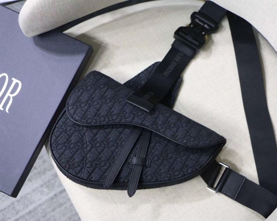 Saddle Bag Black Dior Oblique Jacquard