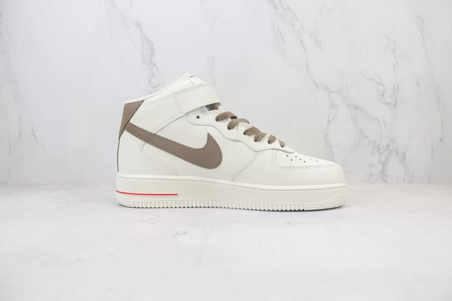 Nike Air Force 1 Mid Premium White Brown Swoosh - AF175