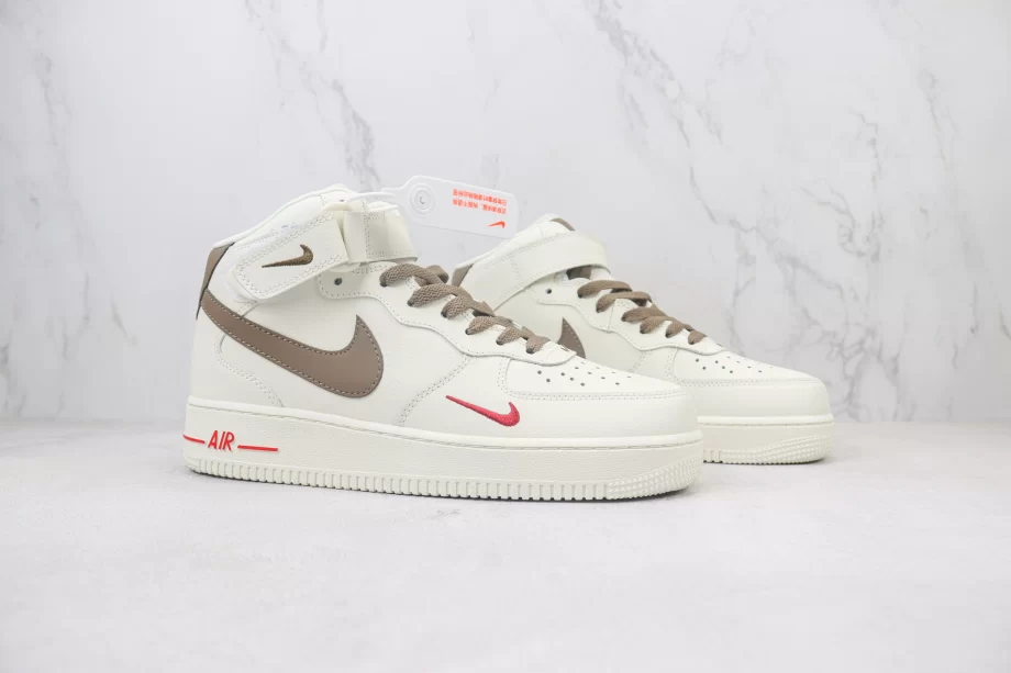 Nike Air Force 1 Mid Premium White Brown Swoosh - AF175