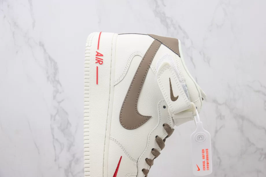 Nike Air Force 1 Mid Premium White Brown Swoosh - AF175