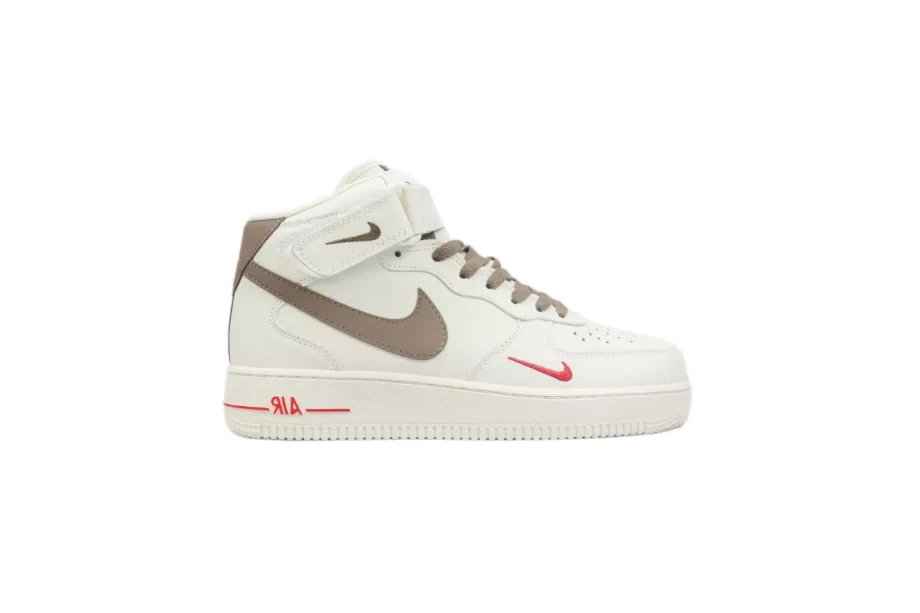 Nike Air Force 1 Mid Premium White Brown Swoosh - AF175