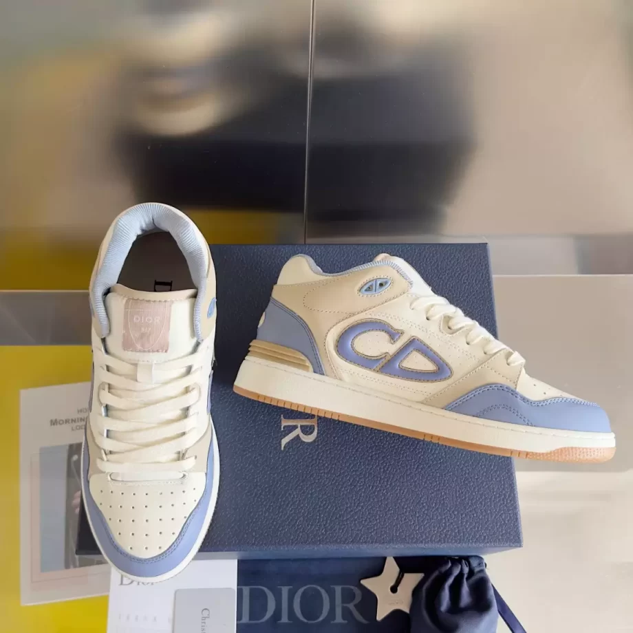 B57 Mid-Top Sneaker Blue and Cream Smooth Calfskin with Beige Suede - CDO107