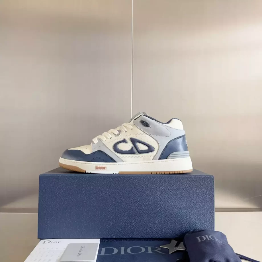 B57 Mid-Top Sneaker Navy Blue and Cream Smooth Calfskin with Gray Suede - CDO106