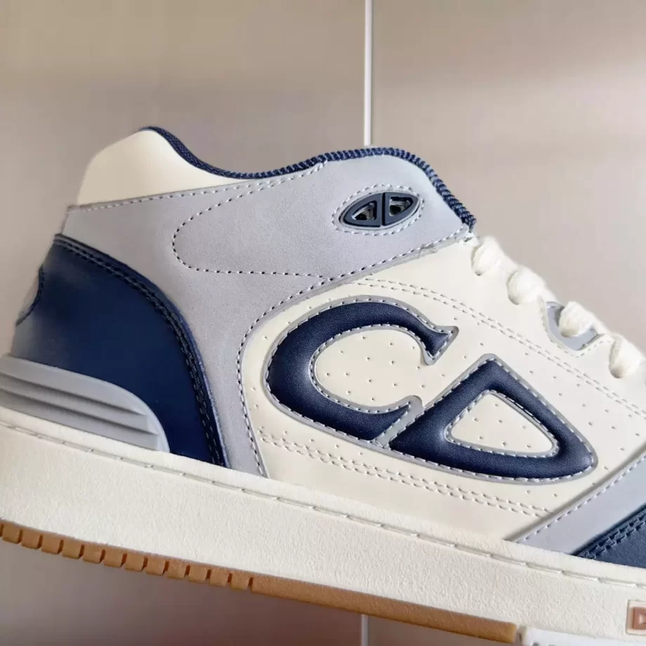 B57 Mid-Top Sneaker Navy Blue and Cream Smooth Calfskin with Gray Suede - CDO106