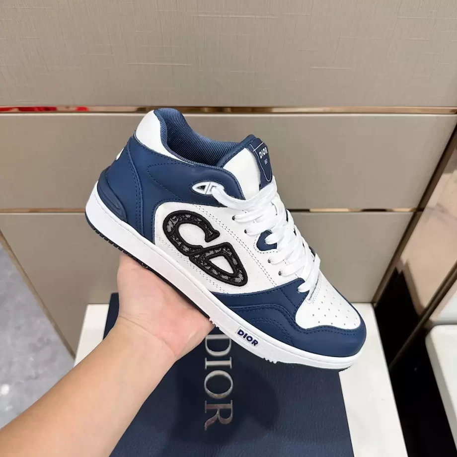 B57 Mid-Top Sneaker Navy Blue and White Smooth Calfskin with Beige and Black Dior Oblique Jacquard - CDO110