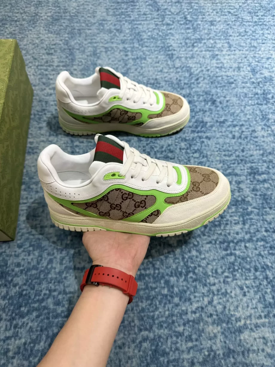 Gucci Re-Web Sneaker Beige And Ebony Original GG Canvas Fluorescent Green Leather - GCC205