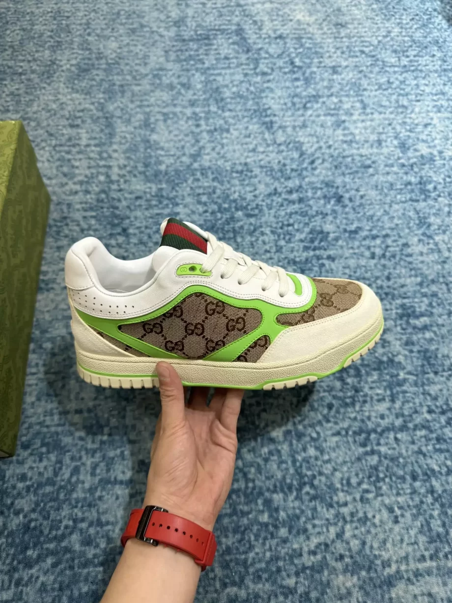 Gucci Re-Web Sneaker Beige And Ebony Original GG Canvas Fluorescent Green Leather - GCC205