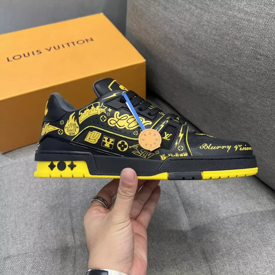 LV Trainer Sneaker Black/Yellow Smooth Printed Calf Leather - LSVT235