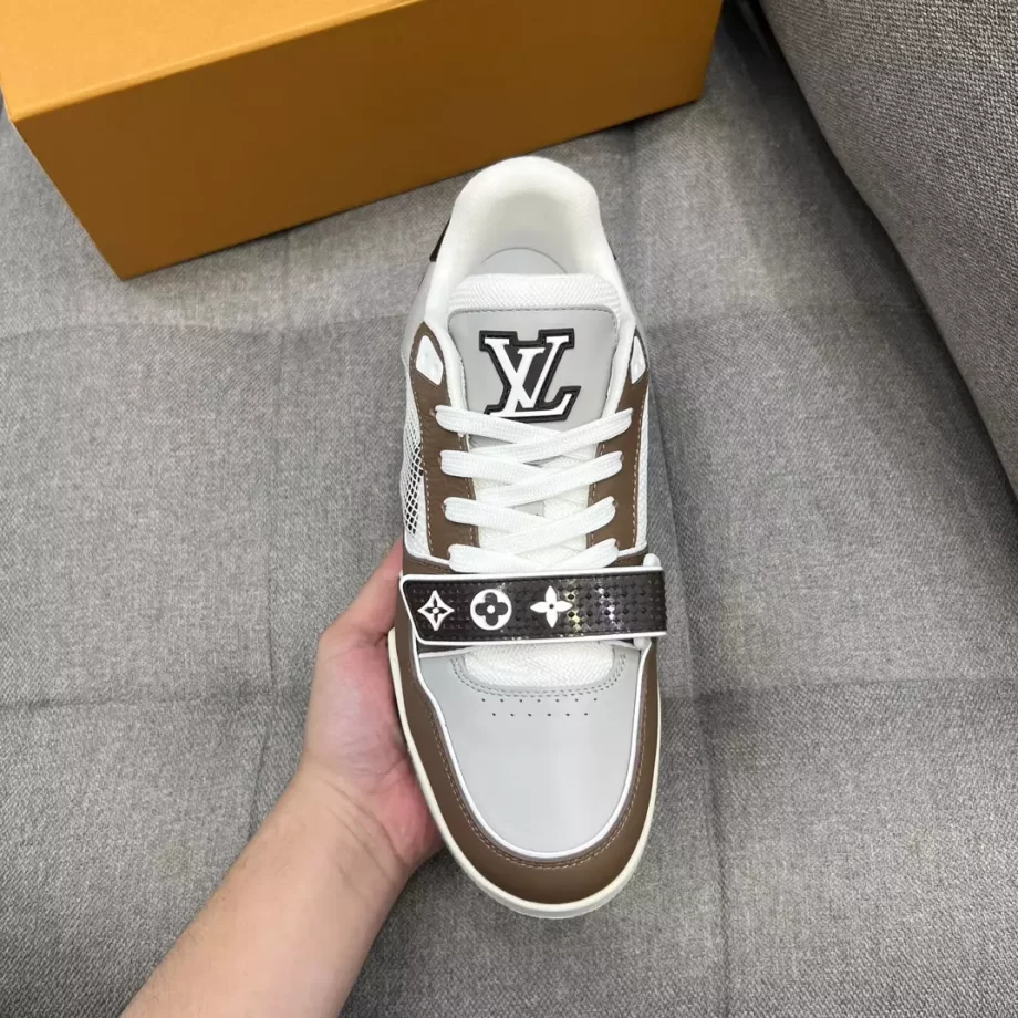 LV Trainer Sneaker Moka Brown Grained Calf Leather and Monogram Canvas