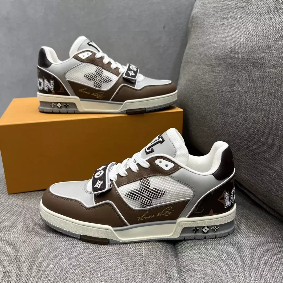 LV Trainer Sneaker Moka Brown Grained Calf Leather and Monogram Canvas