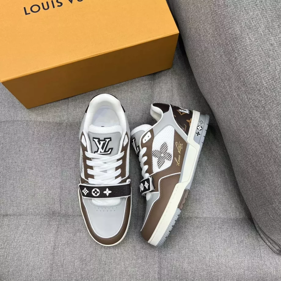 LV Trainer Sneaker Moka Brown Grained Calf Leather and Monogram Canvas