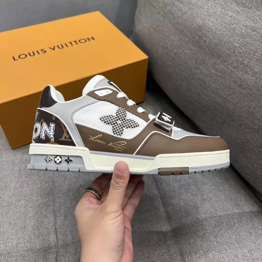 LV Trainer Sneaker Moka Brown Grained Calf Leather and Monogram Canvas