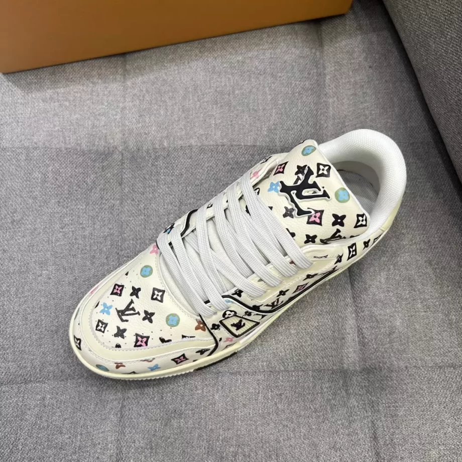 Louis Vuitton x Tyler Beige Trainer Sneaker Monogram Printed Grained Calf Leather - LSVT245