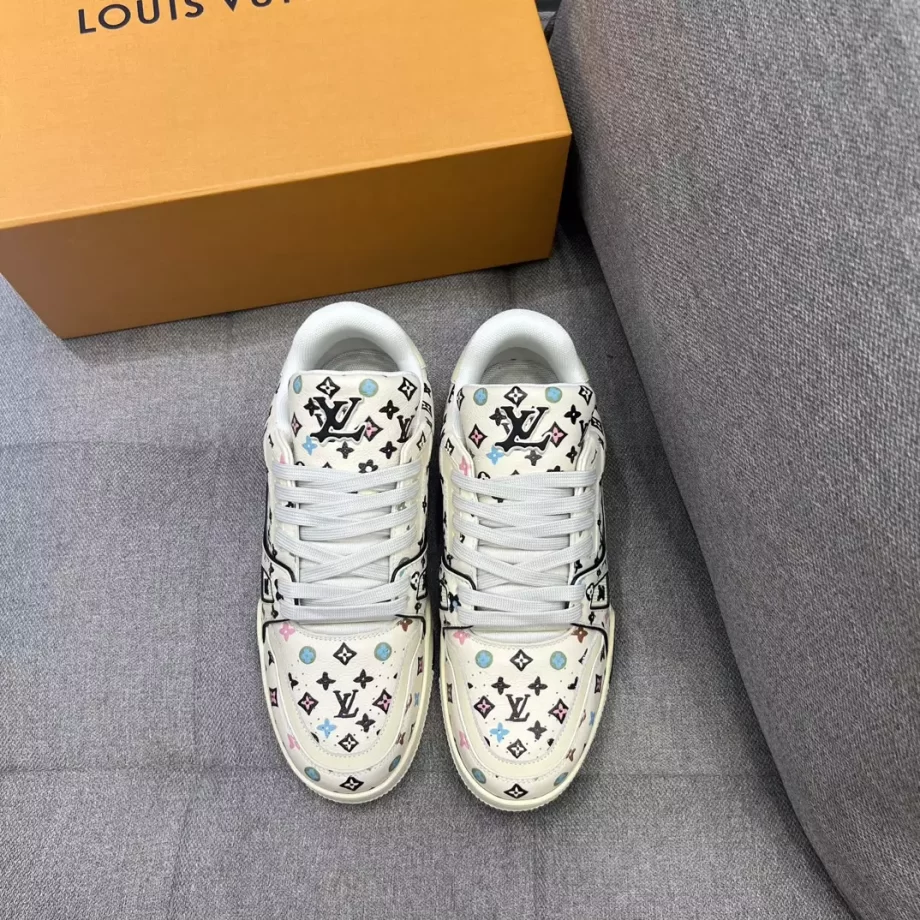 Louis Vuitton x Tyler Beige Trainer Sneaker Monogram Printed Grained Calf Leather - LSVT245