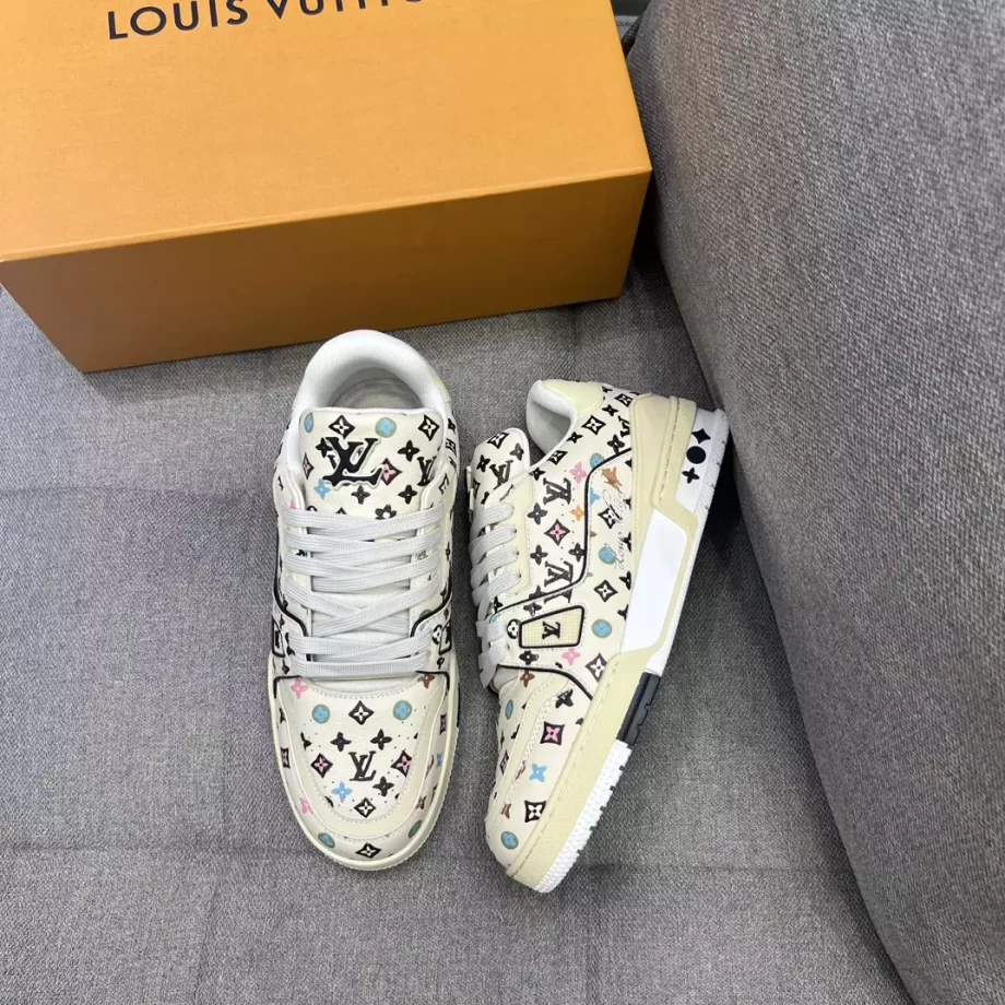 Louis Vuitton x Tyler Beige Trainer Sneaker Monogram Printed Grained Calf Leather - LSVT245