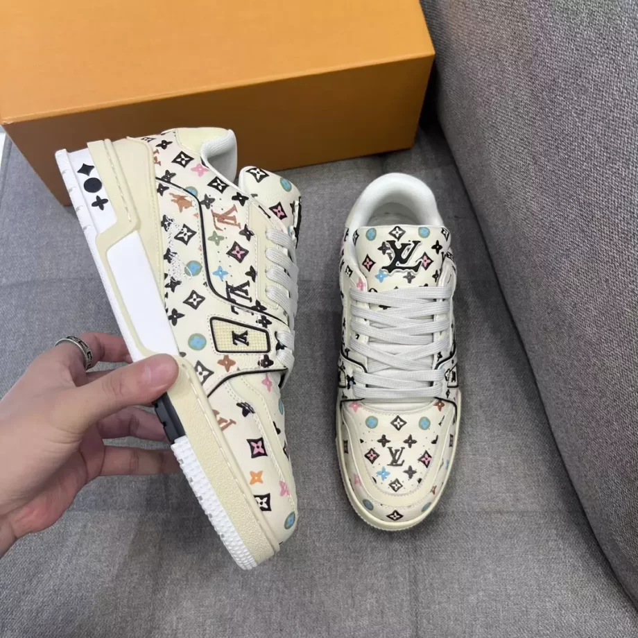 Louis Vuitton x Tyler Beige Trainer Sneaker Monogram Printed Grained Calf Leather - LSVT245