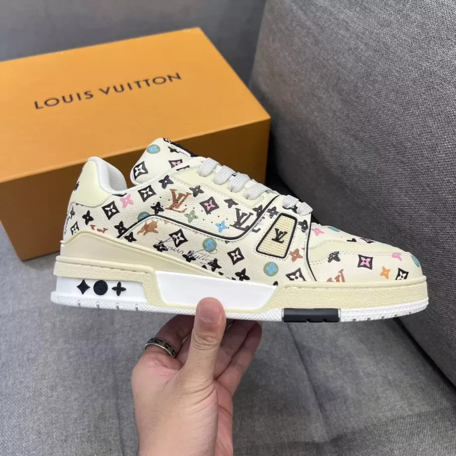 Louis Vuitton x Tyler Beige Trainer Sneaker Monogram Printed Grained Calf Leather - LSVT245