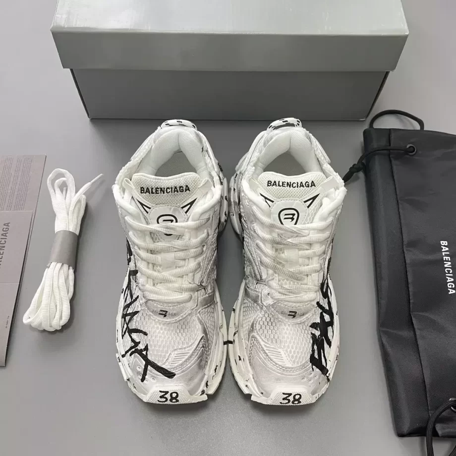 Balenciaga Men's Runner Graffiti Sneaker in White/Black - BB298