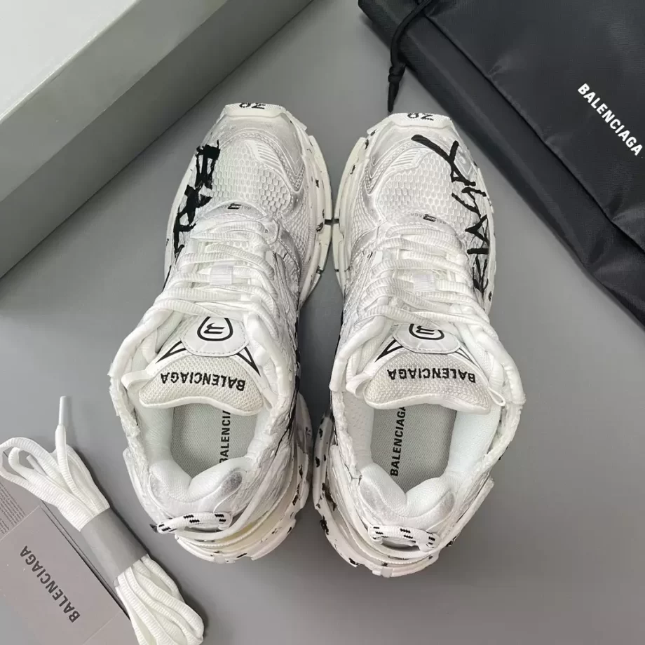 Balenciaga Men's Runner Graffiti Sneaker in White/Black - BB298