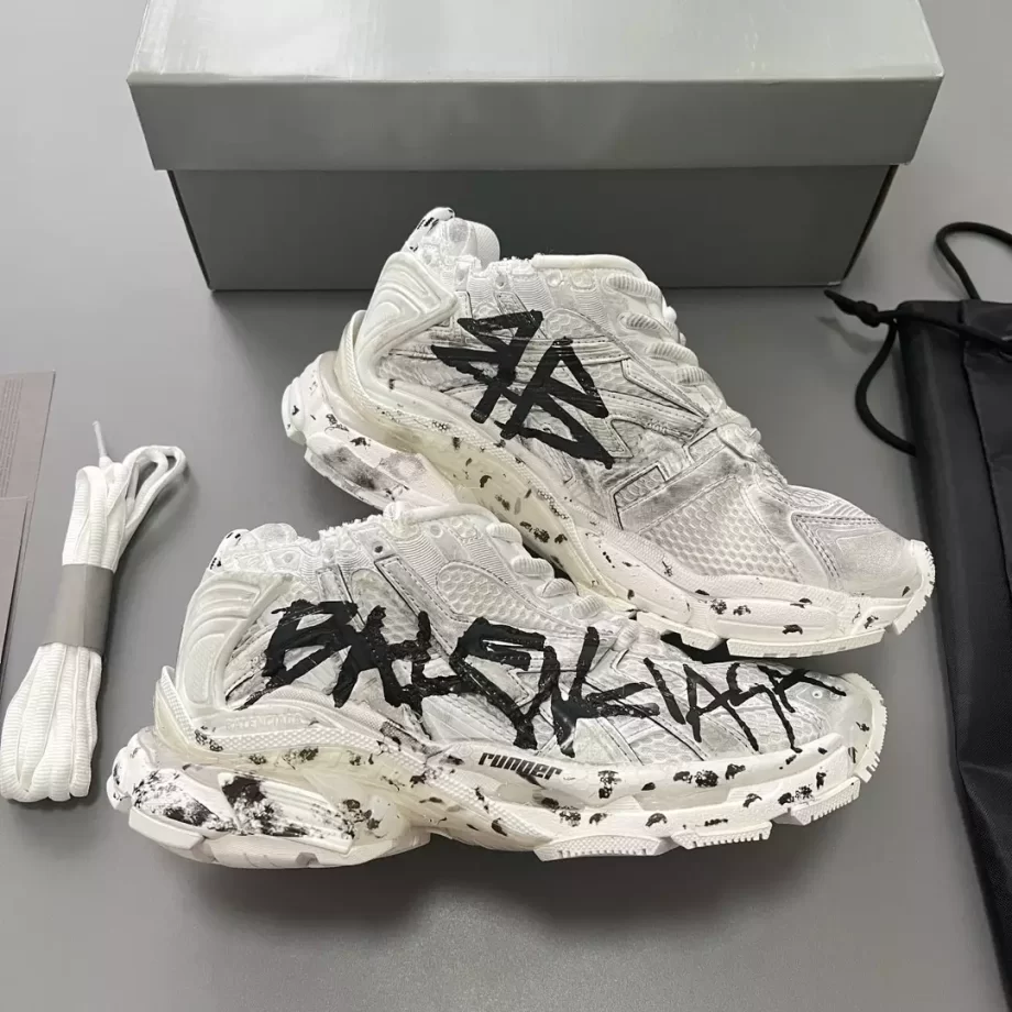 Balenciaga Men's Runner Graffiti Sneaker in White/Black - BB298