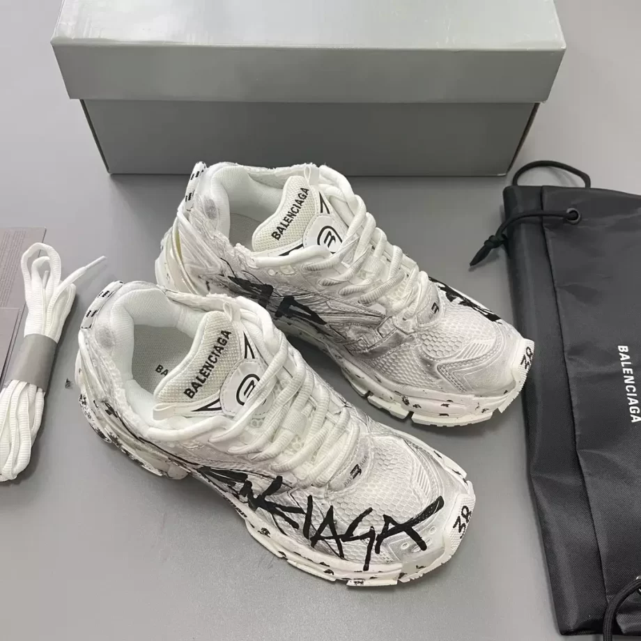 Balenciaga Men's Runner Graffiti Sneaker in White/Black - BB298