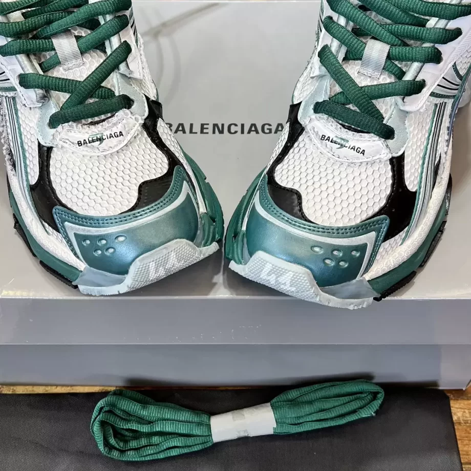 Balenciaga Men's Runner Sneaker in White/Green/Blue - BB302