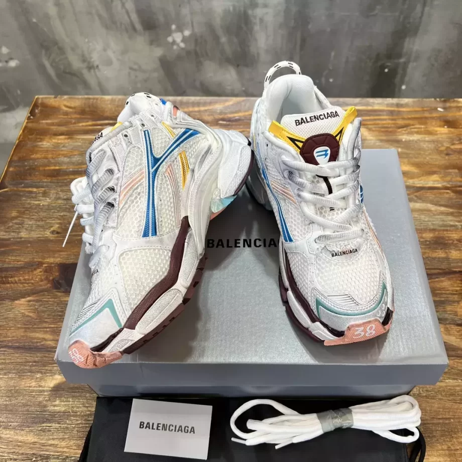 Balenciaga Women's Runner Sneaker in White/Yellow/Pink/Blue - BB301