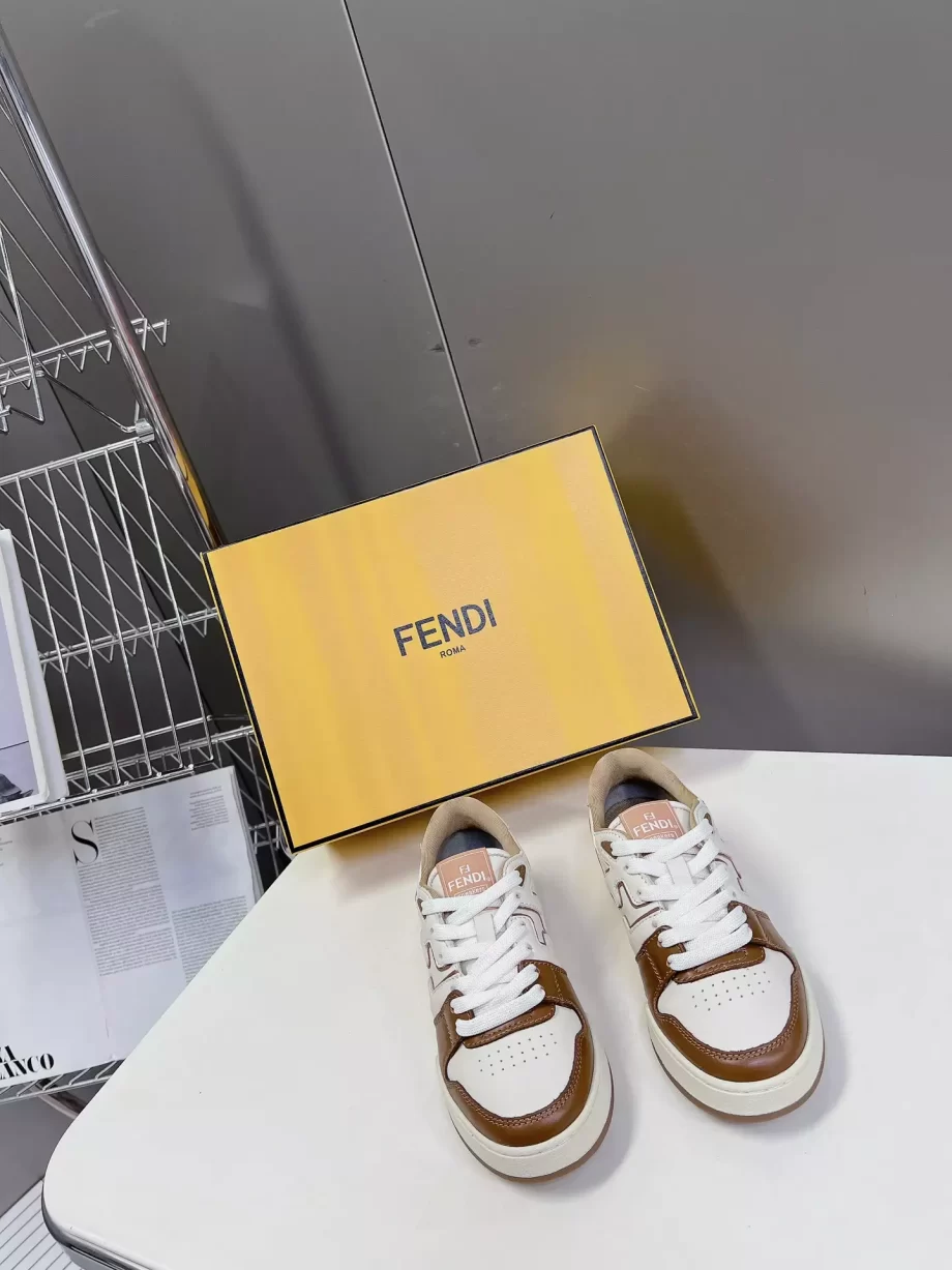 Fendi Match Sneakers Brown Leather Low Tops - FD028