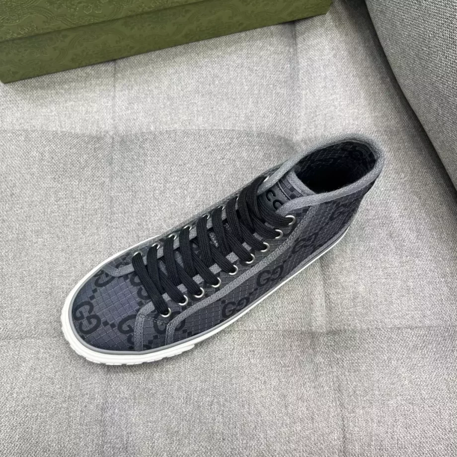 Gucci Tennis 1977 High-Top Trainer GG Recycled Polyester Dark Grey and Black