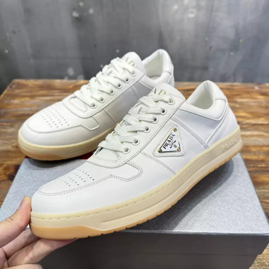 Prada Ivory Downtown Nappa Leather Sneakers - PRD065