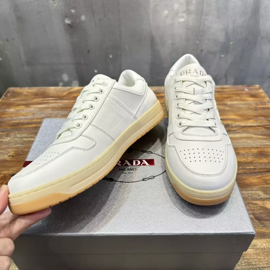 Prada Ivory Downtown Nappa Leather Sneakers - PRD065