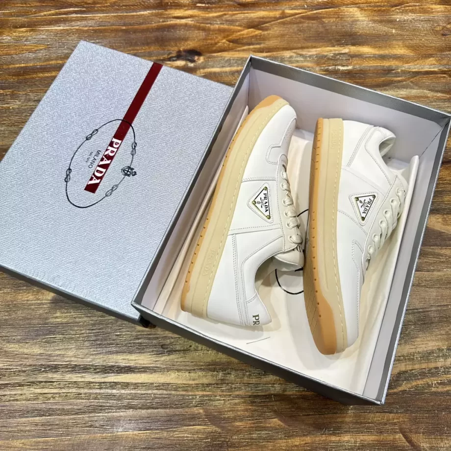 Prada Ivory Downtown Nappa Leather Sneakers - PRD065