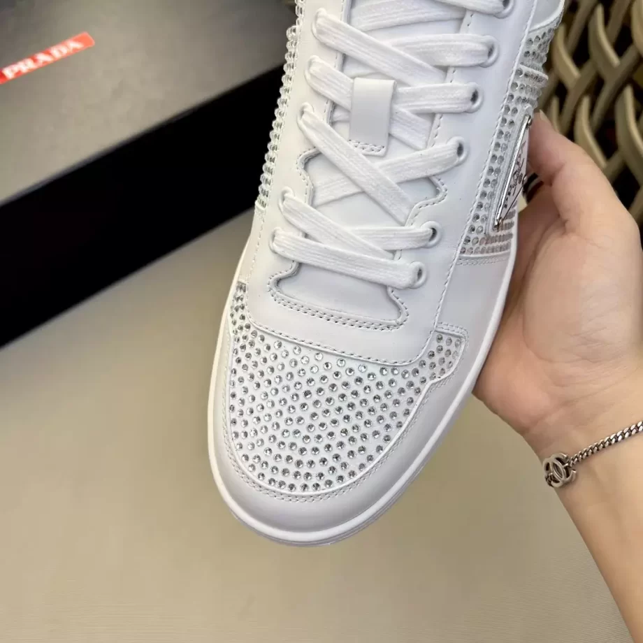 Prada White Leather Sneakers with Crystals - PRD066