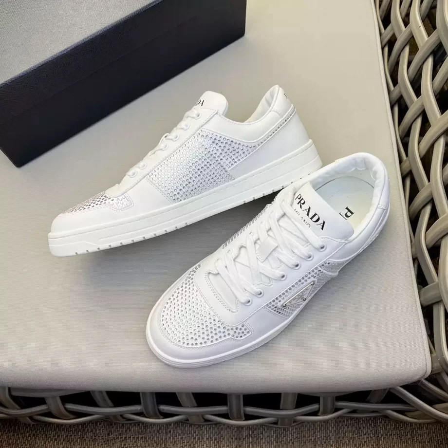 Prada White Leather Sneakers with Crystals - PRD066