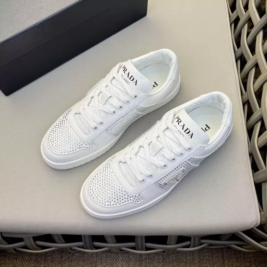 Prada White Leather Sneakers with Crystals - PRD066